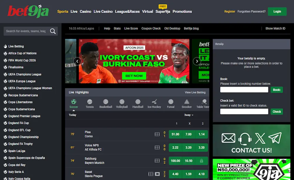 Bet9ja Sportsbook and Casino Screenshot